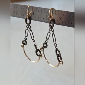Mixed Metal Hoop Chain Drop Earrings